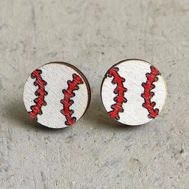 Wholesale Event Sports Accessories Heart Shaped Ball Wooden Earrings
